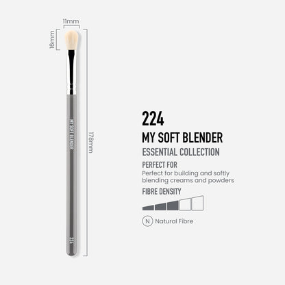 Mykitco 224 soft blender brush for makeup, featuring dense, fluffy bristles for seamless blending of foundation and concealer.