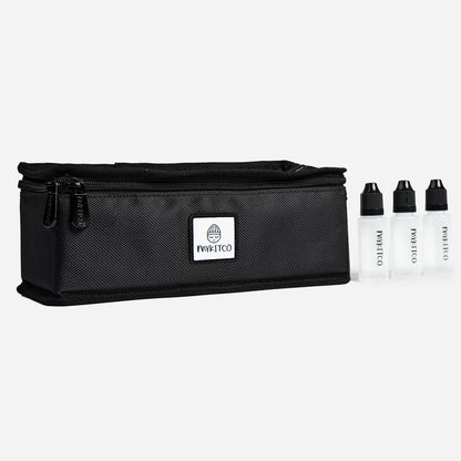 MYKITCO MY BIG BOTTLE BAG in black with shoulder strap, showing its spacious design and sturdy fabric for carrying bottles.