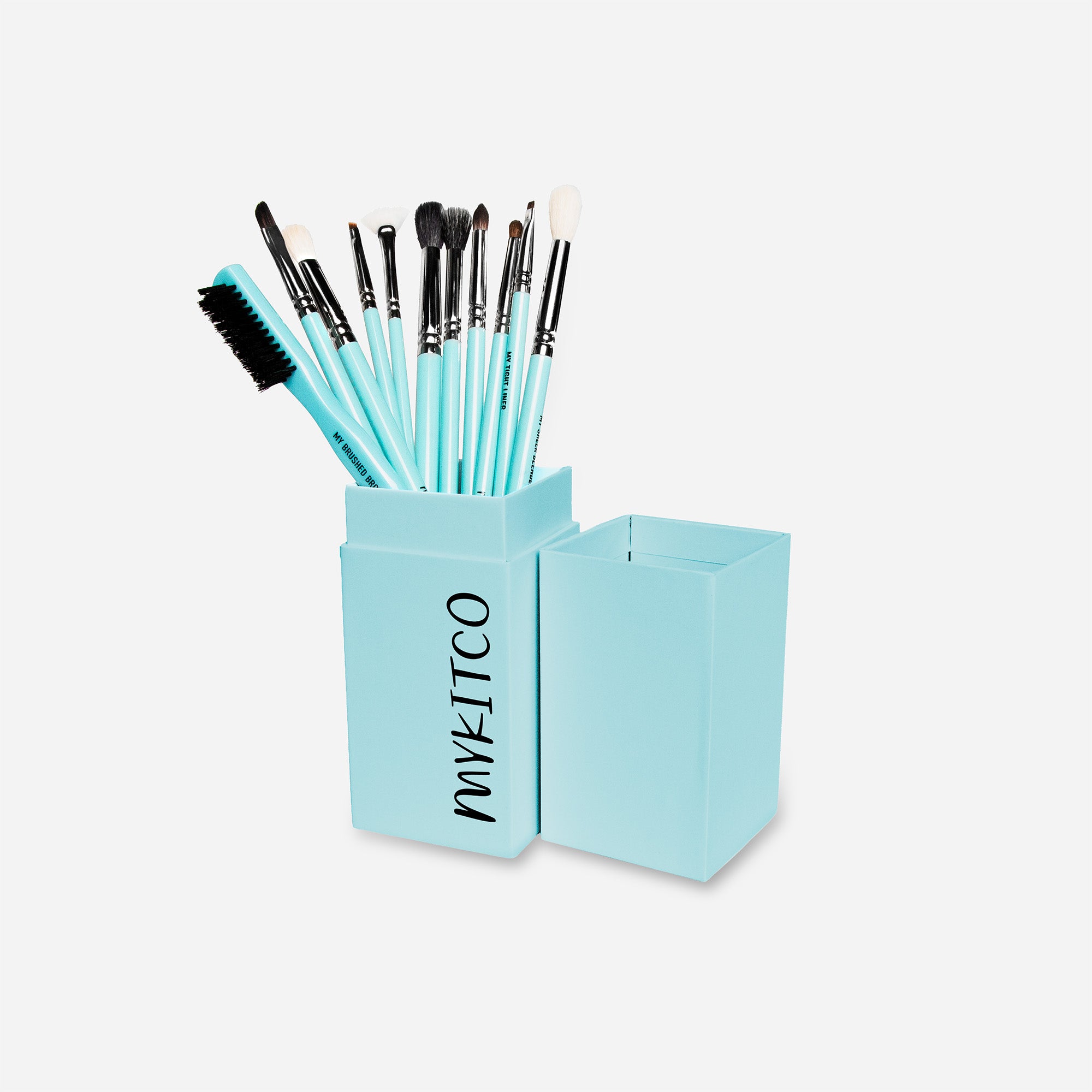 MYKITCO Signature Eye and Detail Brush Set with various brushes for precise eye makeup application.