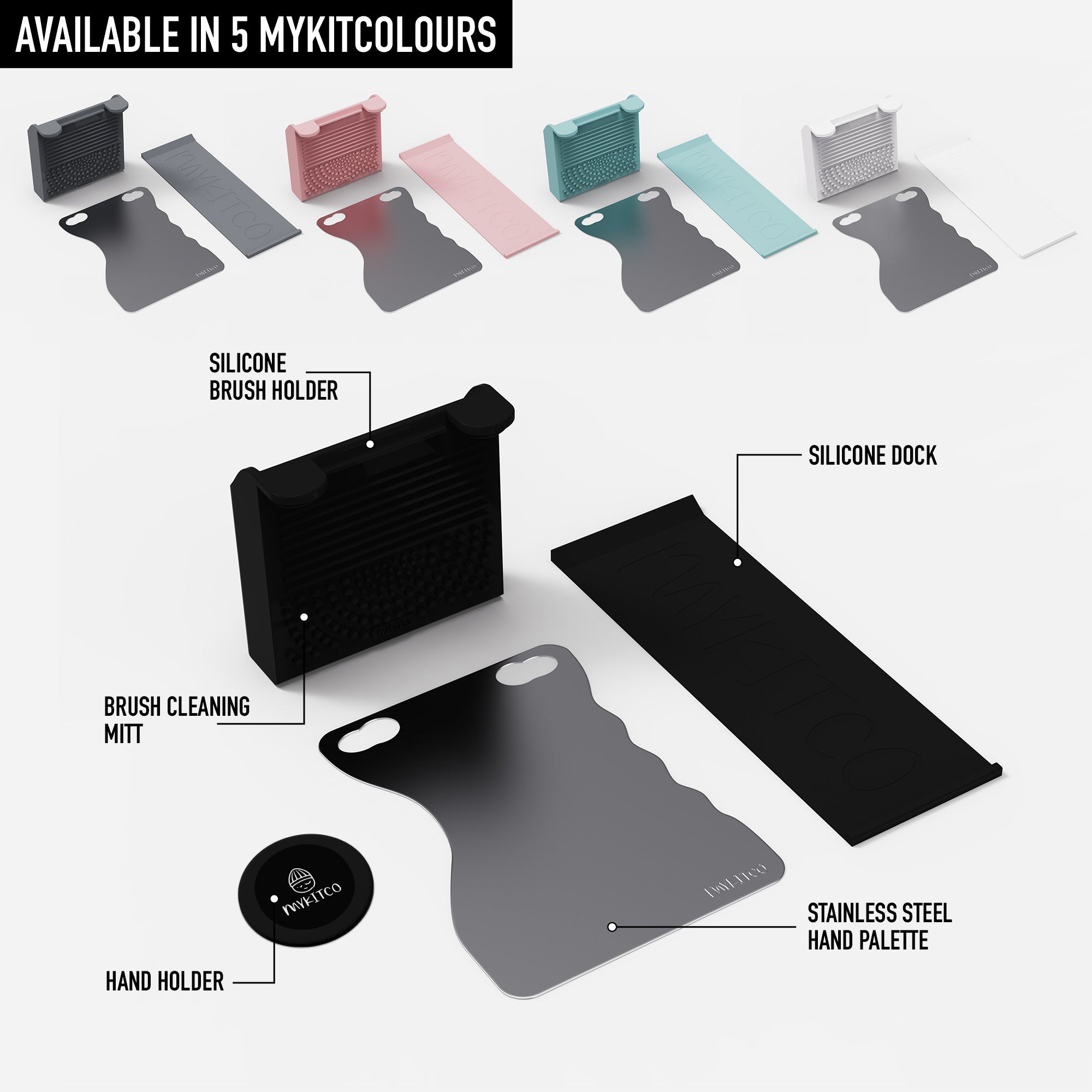 MYNETICS 'On Hand' kit featuring colorful palette bits and annotations, displayed in a compact MYNETICS by MYKITCO product image.